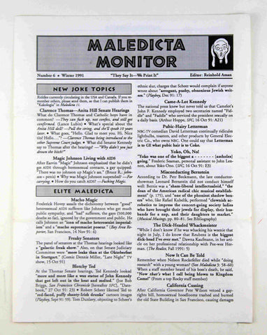 Maledicta Monitor Number 6 Winter 1991, by Reinhold Aman  