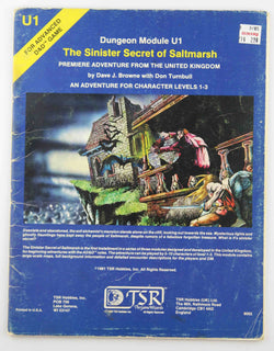 The Sinister Secret Of Saltmarsh (AD&D Roleplaying, Module U1), by Don Turnbull, Dave Browne  