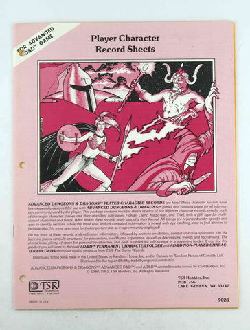 Player Character Record Sheets (Advanced Dungeons & Dragons/9028), by TSR Hobbies  