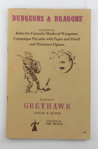 Dungeons & Dragons Supplement I Greyhawk, by Gygax, Kuntz  